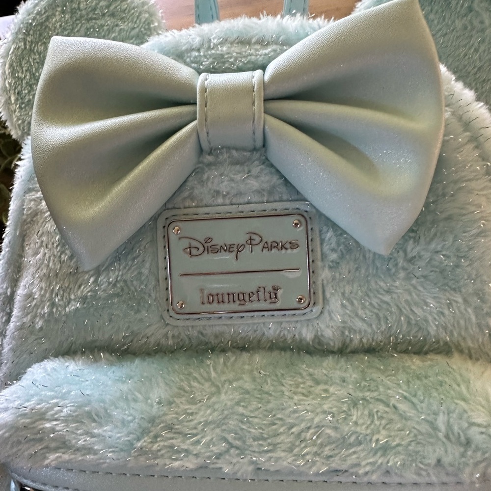 Disney park Loungefly Mint Plush Backpack with Bow Tinsel - Picture 2 of 5